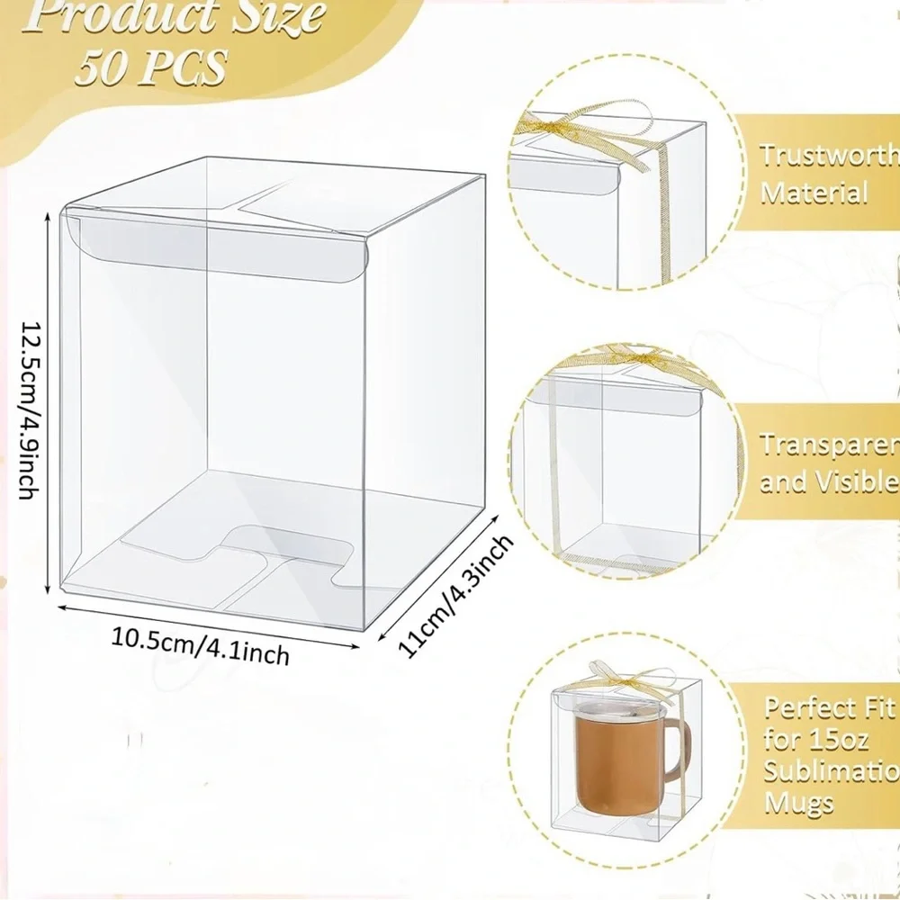 Beeveer 50 PCS Mug Gift Boxes Clear Tumblers Packing Boxes.